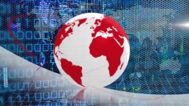 Animation of data processing with world map and globe on black background. Global technology, computing and digital interface concept digitally generated video.