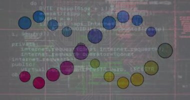 Gri arka planda tıbbi veri işleme animasyonu. Küresel tıp, teknoloji, veri işleme ve dijital arayüz kavramı dijital olarak oluşturulmuş video.