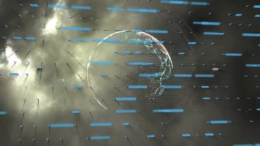 Grafiklerin, flaşların ve gri arkaplandaki kürenin animasyonu. Finans, veri işleme, küresel ağ, bağlantılar ve teknoloji konsepti dijital olarak oluşturulmuş video.