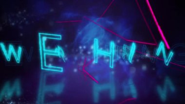 Animation of we're hiring neon text over triangle and smoke on dark background. Employment and communication concept digitally generated video.