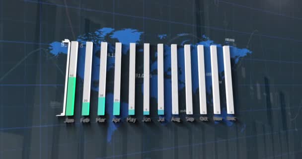 Animation Graphs World Map Coordinates Navy Digital Space Global Business — Vídeo de Stock