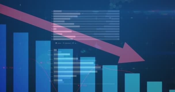 Animation Diverse Graphs Arrow Blue Background Global Finance Money Economy — Stock Video