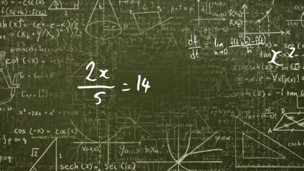 Animation Math Formulas Dark Green Background Math Science Education Learning — Stock Video