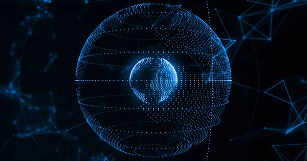 Image of network of connections over spinning globe. Global connections, digital world and digital interface concept digitally generated image.