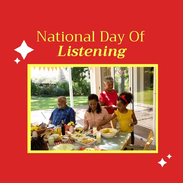 Composition National Day Listening Text African American Family Having Dinner — Stockfoto