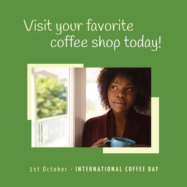 Image Visit Your Favorite Coffee Shop Happy African American Woman — Stock Photo, Image