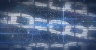 Zincirler üzerinde veri işleme animasyonu. Küresel iş ve dijital arayüz kavramı dijital olarak oluşturulmuş video.