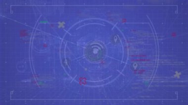 Bağlantı ağı üzerinden veri işleme ile tarama alanının animasyonu. Küresel teknoloji, bilgisayar ve dijital arayüz kavramı dijital olarak oluşturulmuş video.