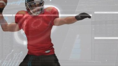 Animation of data processing over american football player. Global sports, digital interface and data processing concept digitally generated video.