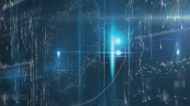 Sayıların, ışıkların ve bağlantıların animasyonu. Ağ, veri işleme, bilgisayarlar ve teknoloji konsepti dijital olarak oluşturulmuş video.