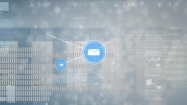 Veri işleme üzerine simgelerle bağlantı ağının animasyonu. küresel iş ve dijital arayüz kavramı dijital olarak oluşturulmuş video.