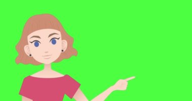 Beyaz kadının yeşil ekranda fotokopi alanıyla konuşup el kol hareketi yaptığı animasyon. Dijital olarak oluşturulan karakter ve hareket konsepti.