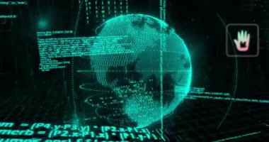 Dünya üzerinde veri işleme animasyonu. küresel iş ve dijital arayüz kavramı dijital olarak oluşturulmuş video