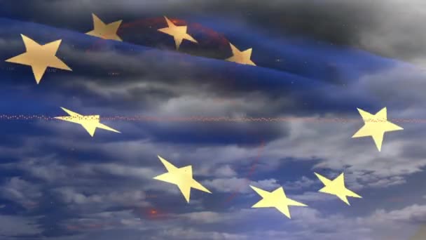 Animation Financial Graphs Flag European Union Clouds European Finance Economy — Stockvideo