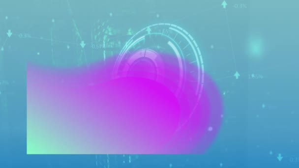 Animation Purple Shapes Scope Scanning Arrows Blue Background Global Technology — Vídeos de Stock