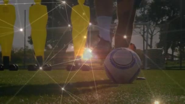 Glowing Network Connections Low Section Male Soccer Player Practicing Sports — Wideo stockowe