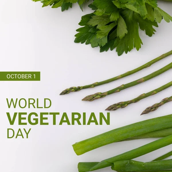 Composition World Vegetarian Day Text Green Vegetables White Background World — Photo