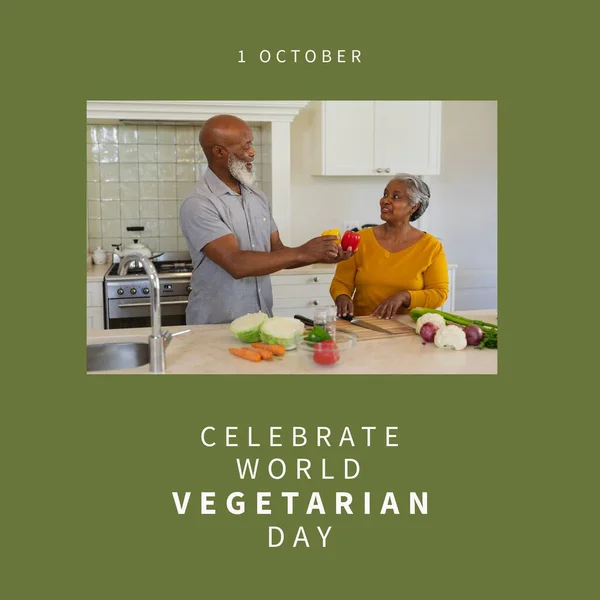 Composición Del Texto Del Día Vegetariano Mundial Sobre Pareja Afroamericana —  Fotos de Stock