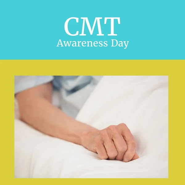 Composition Cmt Awareness Day Text Caucasian Patient Hospital Yellow Background — Φωτογραφία Αρχείου