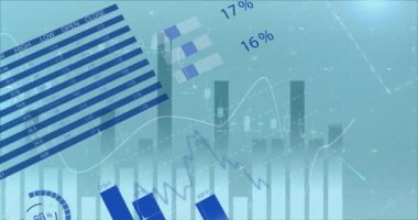 Mavi arkaplanda veri işleme animasyonu. küresel iş ve dijital arayüz kavramı dijital olarak oluşturulmuş video.