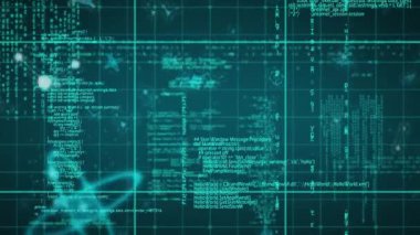 Animation of green digital screen with data and molecules. Digital interface, data processing and technology concept digitally generated video.