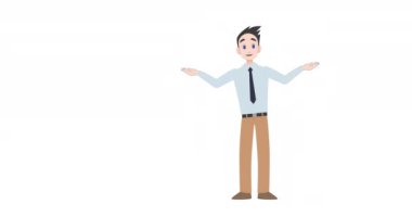 Animation of caucasian businessman making presentation on white background. Background. Communication and business concept digitally generated video.