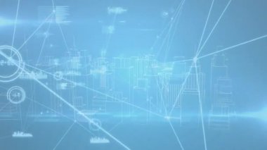 Animation of digital city over data processing. Global business and digital interface concept digitally generated video.