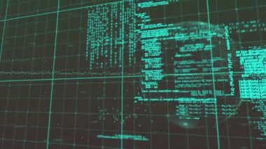 Küre ve veri işleme ile dijital ekranın animasyonu. Dijital arayüz, veri işleme ve teknoloji konsepti dijital olarak oluşturulmuş video