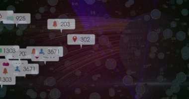 Yol üzerinde medya simgeleri ve konfeti animasyonu. Dijital olarak üretilen fikirler ve teknoloji konsepti.