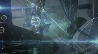 Animation of network of connections over diverse doctors with patient. Health, medicine, connections and technology concept digitally generated video.