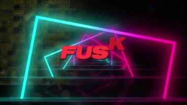 Hareket eden neon şekillerin üzerindeki funk metnin animasyonu. Sosyal medya ve dijital arayüz konsepti dijital olarak oluşturulmuş video.