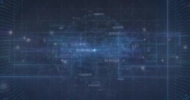 Animation of data processing over chains. Global business and digital interface concept digitally generated video.