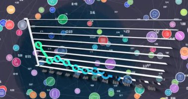 Animation of graph and network of connections over violet background. Business, network, communications and finance concept digitally generated video.