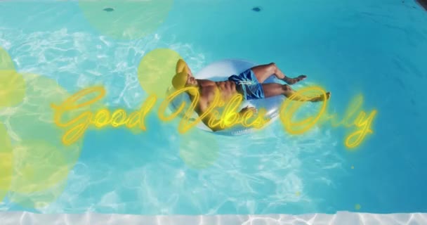 Animation Good Vibes Only African American Man Swimming Pool Holidays — Video Stock