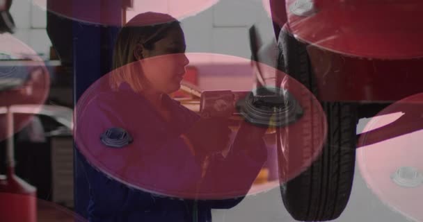 Animation Caucasian Female Car Mechanic Lockers Transport Cars Technology Concept — 图库视频影像