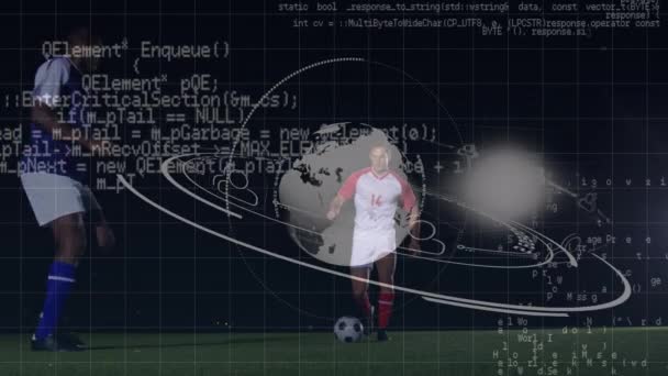 Animace Zpracování Dat Přes Různé Fotbalisty Skenování Rozsahu Globální Koncepce — Stock video