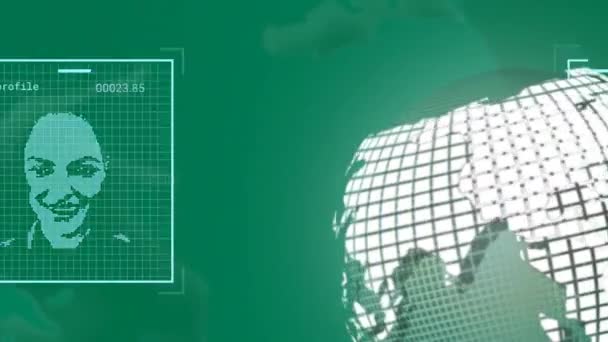 Animace Digitálního Rozhraní Glóbu Zeleném Pozadí Globální Věda Připojení Zpracování — Stock video