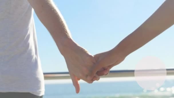 Animation Heart Icon Caucasian Couple Holding Hands Social Media Communication — 图库视频影像