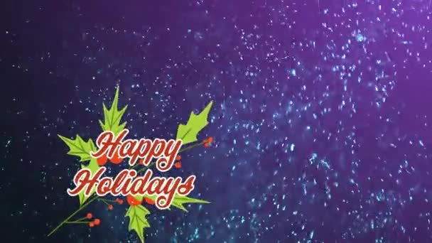 Animation Happy Holidays Ivy Violet Background Snow Christmas Winter Celebration — Wideo stockowe