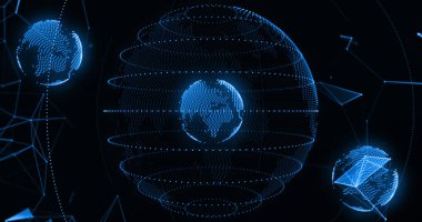 Dönen dünya üzerindeki bağlantı ağının görüntüsü. Küresel bağlantılar, dijital dünya ve dijital arayüz konsepti dijital olarak oluşturulmuş görüntü.