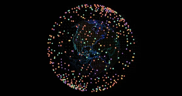 Зображення Мережі Язків Над Обертовим Глобусом Глобальні Єднання Цифровий Світ — стокове фото