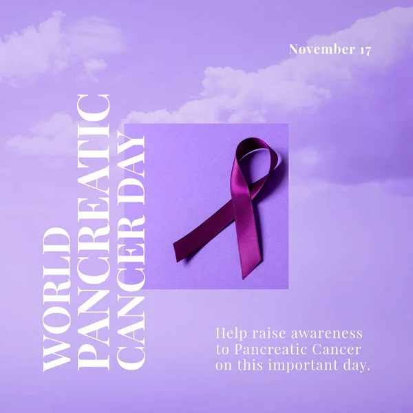 Samenstelling Van Wereld Pancreas Kanker Dagtekst Met Paars Lint Wolken — Stockfoto