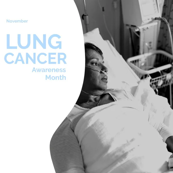 Obrázek Měsíce Povědomí Rakovině Plic Nad Běloškou Nemocničním Lůžku Zdraví — Stock fotografie