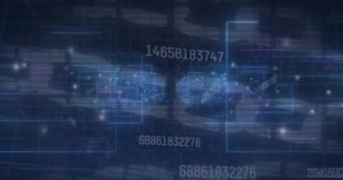 Animation of data processing over chains. Global business and digital interface concept digitally generated video.
