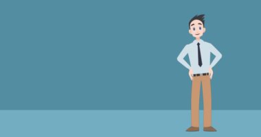 Animation of caucasian businessman making presentation on blue background. Communication and business concept digitally generated video.