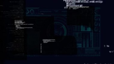 Donanma dijital uzayındaki dijital ekranlarda çeşitli veri işleme animasyonları. Dijital arayüz, veri işleme ve teknoloji konsepti dijital olarak oluşturulmuş video.