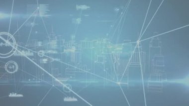 Mavi arkaplan üzerindeki bağlantı ağında animasyon. Ağ, bağlantılar ve teknoloji konsepti dijital olarak oluşturulmuş video.