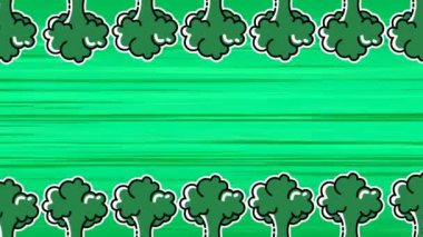 Yeşil arka planda hareket eden brokoli animasyonu. Gıda, meyve, sebze ve dünya vegan günü konsepti dijital olarak üretilen video.