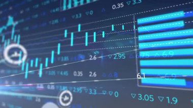 Donanmadaki finansal veriler ve grafikler üzerindeki bağlantıların animasyonu. Dijital olarak oluşturulan küresel bağlantılar, finans, ekonomi ve teknoloji konsepti.
