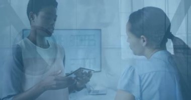 Animation of people walking over diverse business people. Global business, computing and digital interface concept digitally generated video.